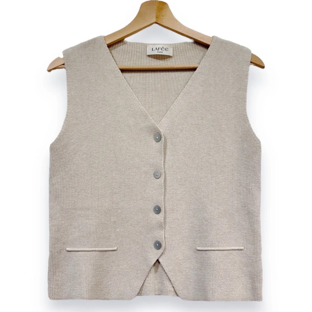 ShopEvelynne Cream Knit Button-Front Vest